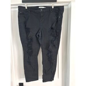 Torrid Denim Womens 20S Black Distressed Ripped Skinny Jeans Plus Size Edgy Alt